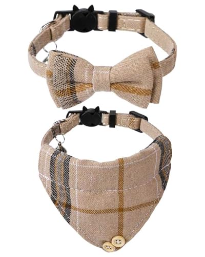 UYRVAPE 2pcs Katzenhalsbänder mit Glocken Abnehmbare Fliege Bandana, Kätzchen Halsband Katze Bandana Hundefliege, Katzenhalsband mit Glöckchen, Kariertes Katzen halsbänder mit Schleife, Braun UYRVAPE 2pcs Katzenhalsbänder mit Glocken Abnehmbare Fliege Bandana, Kätzchen Halsband Katze Bandana Hundefliege, Katzenhalsband mit Glöckchen, Kariertes Katzen halsbänder mit Schleife, Braun von UYRVAPE