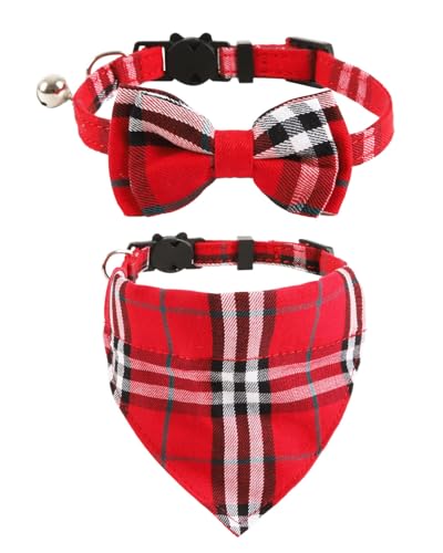 UYRVAPE 2pcs Katzenhalsbänder mit Glocken Abnehmbare Fliege Bandana, Kätzchen Halsband Katze Bandana Hundefliege, Katzenhalsband mit Glöckchen, Kariertes Katzen halsbänder mit Schleife, Rot UYRVAPE 2pcs Katzenhalsbänder mit Glocken Abnehmbare Fliege Bandana, Kätzchen Halsband Katze Bandana Hundefliege, Katzenhalsband mit Glöckchen, Kariertes Katzen halsbänder mit Schleife, Rot von UYRVAPE