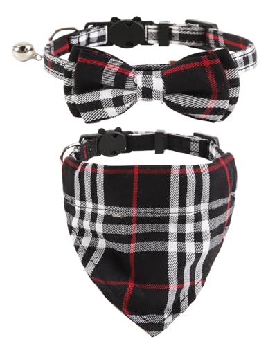 UYRVAPE 2pcs Katzenhalsbänder mit Glocken Abnehmbare Fliege Bandana, Kätzchen Halsband Katze Bandana Hundefliege, Katzenhalsband mit Glöckchen, Kariertes Katzen halsbänder mit Schleife, Schwarz UYRVAPE 2pcs Katzenhalsbänder mit Glocken Abnehmbare Fliege Bandana, Kätzchen Halsband Katze Bandana Hundefliege, Katzenhalsband mit Glöckchen, Kariertes Katzen halsbänder mit Schleife, Schwarz von UYRVAPE