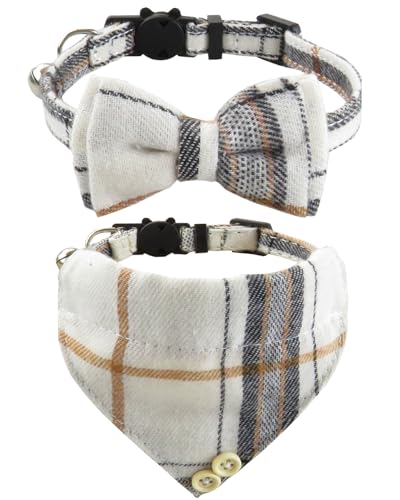 UYRVAPE 2pcs Katzenhalsbänder mit Glocken Abnehmbare Fliege Bandana, Kätzchen Halsband Katze Bandana Hundefliege, Katzenhalsband mit Glöckchen und Fliege, Kariertes Katzen halsbänder mit Schleife UYRVAPE 2pcs Katzenhalsbänder mit Glocken Abnehmbare Fliege Bandana, Kätzchen Halsband Katze Bandana Hundefliege, Katzenhalsband mit Glöckchen und Fliege, Kariertes Katzen halsbänder mit Schleife von UYRVAPE