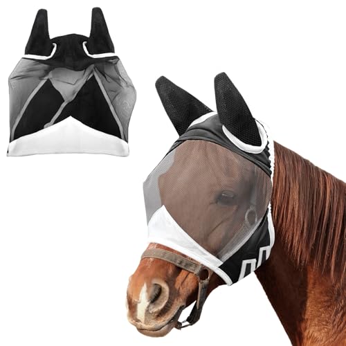 UYUYong Fliegenschutzmaske Ohrenschutz Fliegenmaske Atmungsaktiv Fine Mesh Verstellbare Fly Buckler für Warmblut, Vollblut Pferde Schwarz Größe L 54 x 33 cm UYUYong Fliegenschutzmaske Ohrenschutz Fliegenmaske Atmungsaktiv Fine Mesh Verstellbare Fly Buckler für Warmblut, Vollblut Pferde Schwarz Größe L 54 x 33 cm von UYUYong