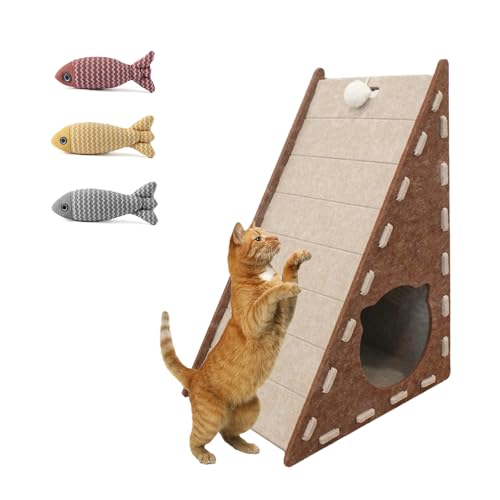 Filz Katzenkratzer mit Katzenbett & Fischspielzeug - Dreieckiges Kratzbrett für Katzen, langlebig & fusselfrei, Möbelschutz (B) von UZQAFG
