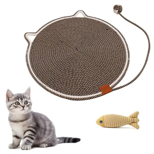 Kratzbrett, natürliches Baumwollseil, doppelseitige Katzenmatte mit Katzenspielzeug, langlebig und leicht zu reinigen, schützt Möbel (Schwarz, Kaffeebraun, 43 cm) von UZQAFG