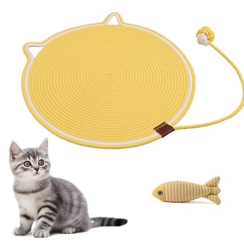 Kratzbrett – Kratzbrett aus natürlichem Baumwollseil, doppelseitige Katzenmatte mit Katzenspielzeug, langlebig und leicht zu reinigen, schützt Möbel (Gelb, 50 cm) von UZQAFG