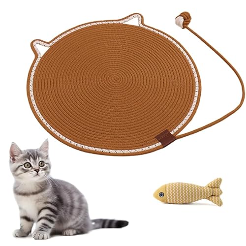 Kratzbrett – Kratzbrett aus natürlichem Baumwollseil, doppelseitige Katzenmatte mit Katzenspielzeug, langlebig und leicht zu reinigen, schützt Möbel (Khaki, 60 cm) von UZQAFG