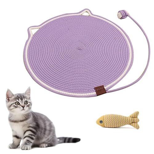 Kratzbrett – Kratzbrett aus natürlichem Baumwollseil, doppelseitige Katzenmatte mit Katzenspielzeug, langlebig und leicht zu reinigen, schützt Möbel (Lila, 60 cm) von UZQAFG