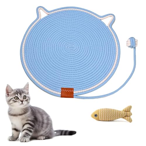 Kratzbrett - Natürliches Baumwollseil Kratzpad, doppelseitige Katzenmatte mit Katzenspielzeug, langlebig und leicht zu reinigen, schützt Möbel (Blau, 43 cm) von UZQAFG