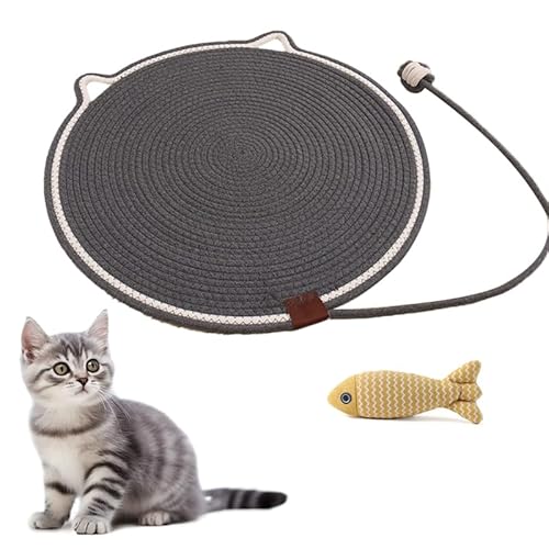 Kratzbrett - Natürliches Baumwollseil Kratzpad, doppelseitige Katzenmatte mit Katzenspielzeug, langlebig und leicht zu reinigen, schützt Möbel (Dunkelgrau, 35 cm) von UZQAFG