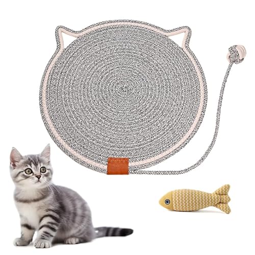 Kratzbrett - Natürliches Baumwollseil Kratzpad, doppelseitige Katzenmatte mit Katzenspielzeug, langlebig und leicht zu reinigen, schützt Möbel (Grau, 50 cm) von UZQAFG