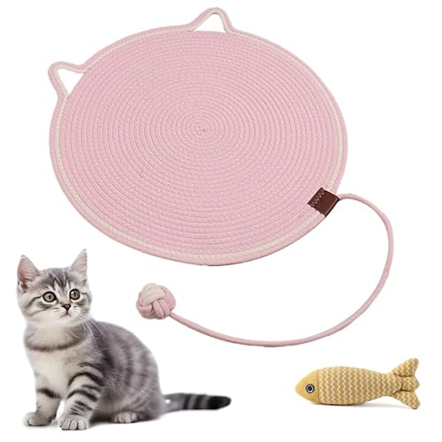 Kratzbrett - Natürliches Baumwollseil Kratzpad, doppelseitige Katzenmatte mit Katzenspielzeug, langlebig und leicht zu reinigen, schützt Möbel (Rosa, 60 cm) von UZQAFG