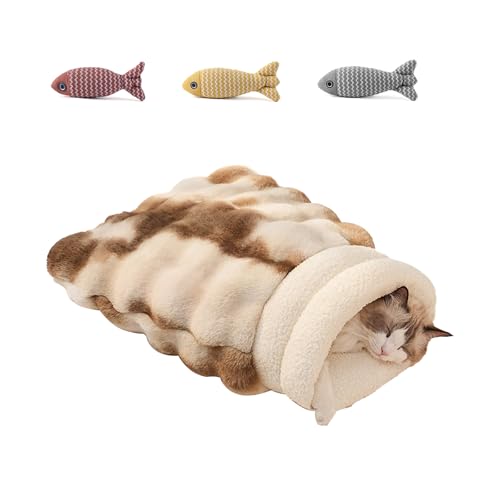 UZQAFG Gemütlicher Katzenschlafsack, selbstwärmendes Katzenbett, Kuscheldecke, Matte, Höhle, ultraweicher Plüsch, für Hauskatzen (A, M) von UZQAFG