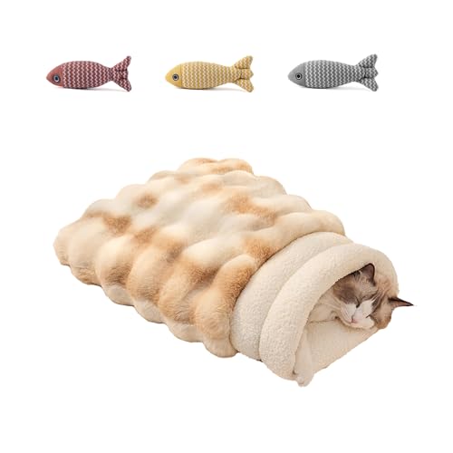 UZQAFG Gemütlicher Katzenschlafsack, selbstwärmendes Katzenbett, Kuscheldecke, Matte, Höhle, ultraweicher Plüsch, für Hauskatzen (B, M) von UZQAFG