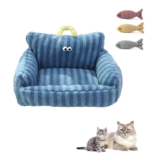 UZQAFG Katzen-Couchbett, Plüsch, umwandelbares Haustiersofa für Indoor-Katzen, Doppelnutzungs-Lounge und Polster (Blau, S) von UZQAFG