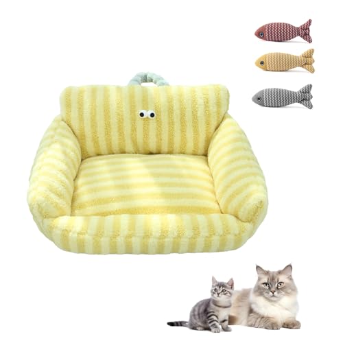 UZQAFG Katzen-Couchbett, Plüsch, umwandelbares Haustiersofa für Indoor-Katzen, Doppelnutzungs-Lounge und Polster (Gelb, L) von UZQAFG
