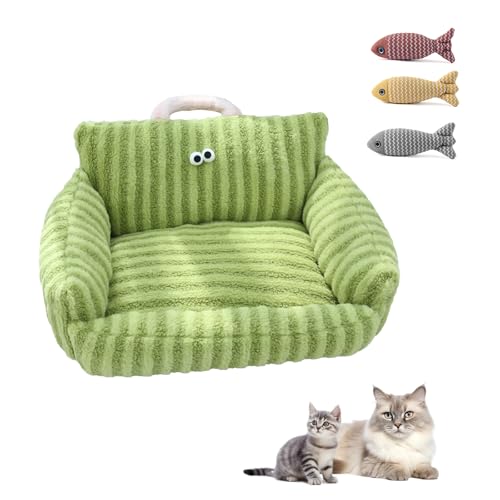 UZQAFG Katzen-Couchbett, Plüsch, umwandelbares Haustiersofa für Indoor-Katzen, Doppelnutzungs-Lounge und Polster (Grün, S) von UZQAFG