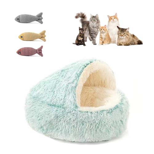 UZQAFG Katzenbett mit Kapuze, Höhlen-Stil, Hundenest aus Plüsch, waschbar, mit rutschfestem Boden, gemütliches Höhlen-Design für Katzen und kleine Hunde (Grün (XL)) von UZQAFG