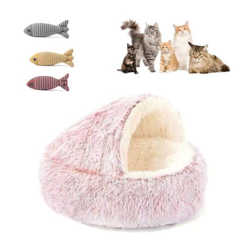 UZQAFG Katzenbett mit Kapuze, Höhlen-Stil, Hundenest aus Plüsch, waschbar, mit rutschfestem Boden, gemütliches Höhlen-Design für Katzen und kleine Hunde (Puder(M)) von UZQAFG