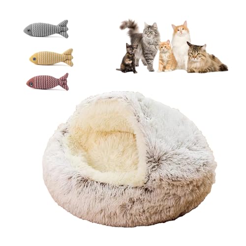 UZQAFG Katzenbett mit Kapuze, Höhlenstil, Hundenest aus Plüsch, waschbar, Haustierbett mit rutschfestem Boden, gemütliches Höhlen-Design für Katzen und kleine Hunde (Kaffee (M)) von UZQAFG