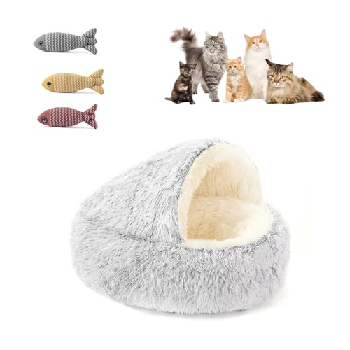 UZQAFG Katzenbett mit Kapuze, Höhlenstil, Hundenest aus Plüsch, waschbar, mit rutschfestem Boden, gemütliches Höhlen-Design für Katzen & kleine Hunde (Esche (M)) von UZQAFG