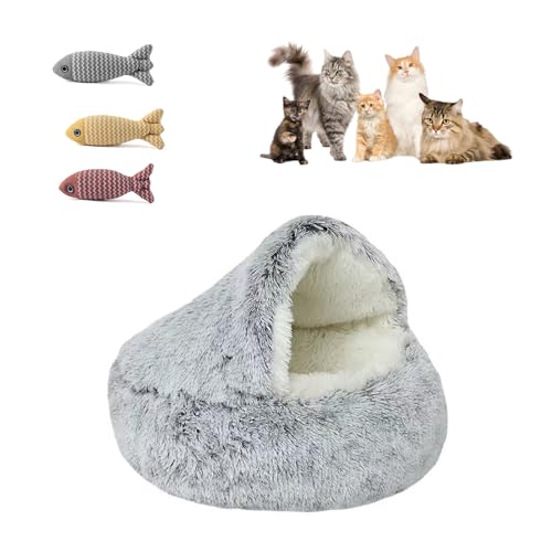 UZQAFG Katzenbett mit Kapuze, Höhlenstil, Hundenest aus Plüsch, waschbar, mit rutschfestem Boden, gemütliches Höhlen-Design für Katzen und kleine Hunde (Schwarz (S)) von UZQAFG