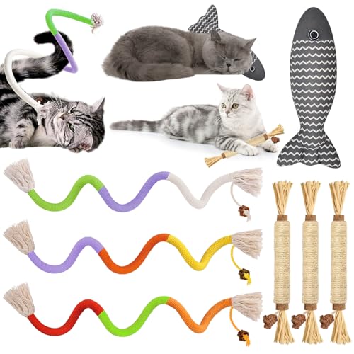 UZSUZZ 7 Stück Katzenminze Spielzeug, Katzenbeißseil, Katzenspielzeug Selbstbeschäftigung, Katzenminze Stick, Natürlich Sicher Interaktive Beißseil für Katzen Zahnpflege und Gegen Mundgeruch von UZSUZZ