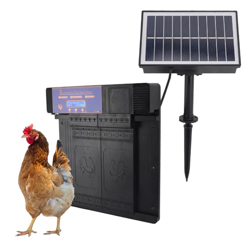 Automatische Hühnerstalltür, Hühnerstalltür mit Timer, Solarbetrieben, LED-Anzeige, Doppeltüren, Elektrischer Hühnerstallöffner für Hühnerkaninchen (Dunkelbraun) von Uadme