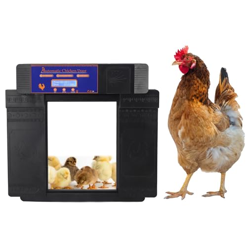 Automatische Hühnerstalltür, Türöffner mit Timer, Doppelt Geöffneter Hühnerstall, Geflügel Habitas Supplies Hühnerstalltür für Entengansfarm für Hühnerkaninchen (Dunkelbraun) von Uadme
