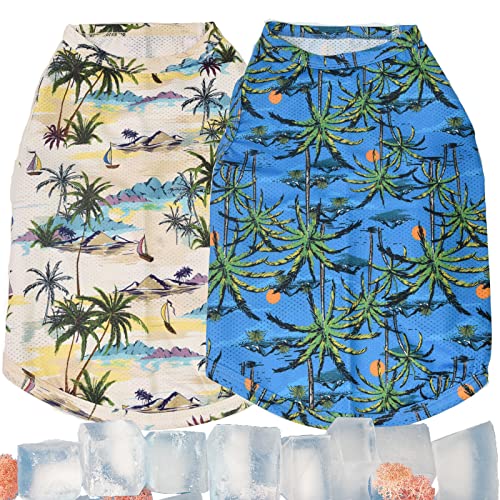 Uadonile Hawaii-Hemden für Hunde, nassbares Wasser, sofortige Kühlung, Air-Mesh-Stoff, Hunde-Kühlshirts, schnell trocknendes Sonnen-T-Shirt für kleine, Hunde-Outfit, 2 Stück von Uadonile