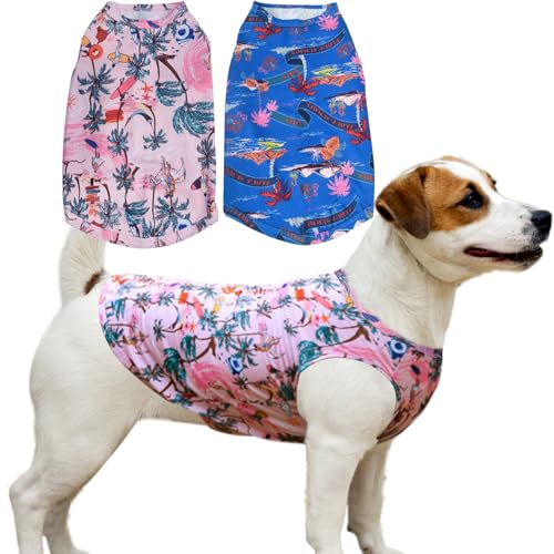Uadonile Hawaii-Shirts für Hunde, Sommernetz, UV-Shirt, kühlendes Hunde-Shirt, schnell trocknend, Sonnen-T-Shirt für kleine, mittelgroße und große Hunderassen, Mädchen, Hunde-Outfit, 2 Packungen von Uadonile