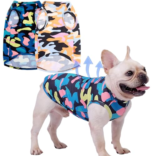 Uadonile Hundekühlshirts, kleine Hundeshirts, 2 Stück, Camouflage, Größe S (3–5 kg), lässig, UV-beständig von Uadonile
