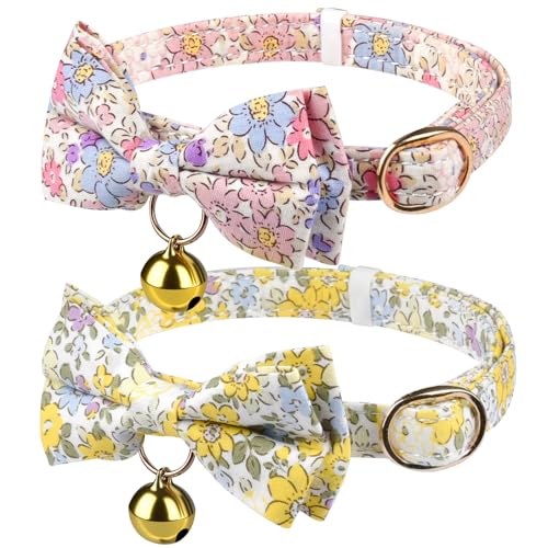 Uadonile Katzenhalsband, verstellbar, mit Glöckchen, Katzenhalsbänder für Mädchen, Jungen, Katzen und kleine Haustiere, Gelb und Rosa, 2 Stück von Uadonile