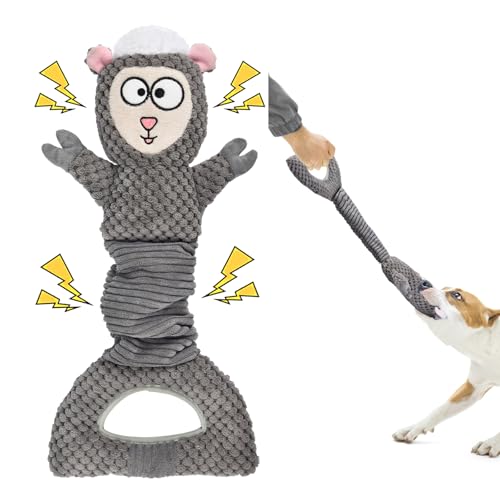 Uadonile Quietschendes Hundespielzeug, Schaf-Plüschfüllung, Hundespielzeug mit Knisterpapier für Welpen, Kauspielzeug, um sie zu beschäftigen, klein, mittel und groß (grau) von Uadonile