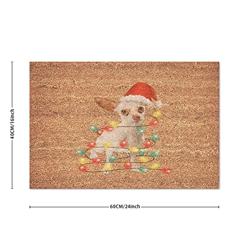 Dog Tangled in Lights Merry Christmas Dog Coir Mat Easy to Clean Großer Outdoor Rug Natural Coir Foormat Hundeliebhaber Geschenke Willkommensmatte für den Außen- und Innenbereich, Heimdekoration, Einweihungsgeschenk, 40,6 x 61 cm von UanMere