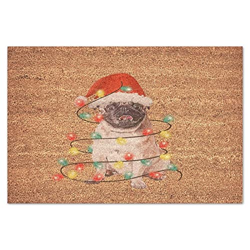 Extra große Fußmatte, Best Dog Front Door Welcome Mat Weather Resistant Dog Tangled in Lights Merry Christmas Dog Coir Doormat Home Entryway Farmhouse Decor Housewarming Gift 40,6 x 61 cm von UanMere