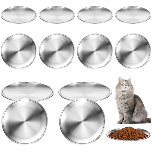Futternapf für Katzen, Edelstahl, flach, 17 cm, für nasse Futternäpfe, flach, für kleine Haustiere, silberfarben, 12 Stück von Ubamdom