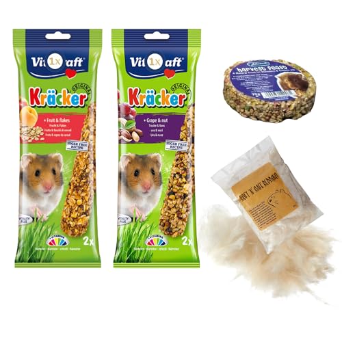 Hamster-Leckerli & Komfort-Bundle – 2 Snack-Stick-Packungen, Samenring und weiche Einstreu – 4-teiliges kleines Haustier-Set von UbiPet
