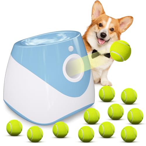 Automatischer Ballwerfer für Hunde, mit 12 Tennisbällen, Wurfweite 3–9 m, interaktives Apportiergerät für kleine Hunde, Blau von Ubistar