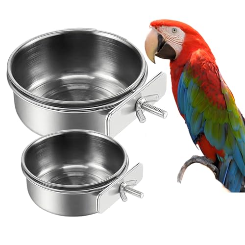 Vogel-Futternäpfe aus Edelstahl, kleiner Futterbecher für Vögel, Futterschale aus Edelstahl, Käfig mit Halter, Papageienkäfig, Wasser-Futterspender für Nymphensittiche, Sittiche, Aras, Finken von Ucuse