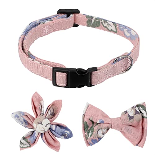 Udebohe Hundehalsband mit Fliege, Hundehalsband mit Blume, verstellbares Blumenmuster Haustierhalsband für mittelgroße Hunde (Rosa, M) von Udebohe