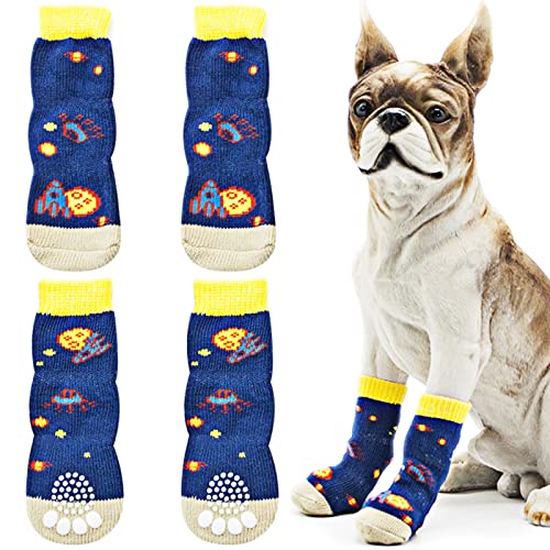 Udebohe Hundesocken für kleine, mittelgroße und große Hunde (4 Stück), weich, atmungsaktiv, niedlich, rutschfest, Hundepfotenschutz, gestrickte Haustiersocken, Traktionskontrolle für den Innenbereich von Udebohe