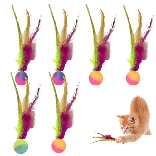 Uhngw Elastische Federbälle, Katzenspielzeug, Haustier-Übungsball – interaktives Katzenfeder-Hüpfspielzeug für gelangweilte Indoor-Kätzchen Uhngw Elastische Federbälle, Katzenspielzeug, Haustier-Übungsball – interaktives Katzenfeder-Hüpfspielzeug für gelangweilte Indoor-Kätzchen von Uhngw
