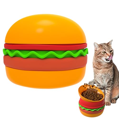 Uhngw Hundeschale langsame Feeder, langsame Feeder -Katzenschüssel | Hundefutterschalen - 5-in-1-Hamburger-Design Puzzle Platte behandeln Spender Spielzeug Bloat Stop Nicht-Slip-Food-Schüssel Matte von Uhngw