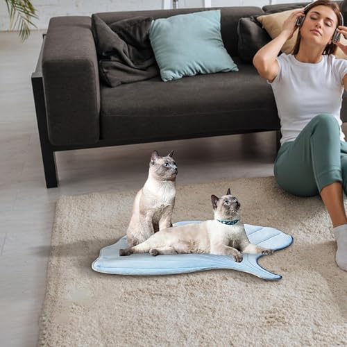 Uhngw Kühlmatte Für Katzen | Waschbare selbstkühlende Matte für Hunde und Katzen,Atmungsaktives Pflanzenförmiges Bett Decke Haustierzubehör Für Alle Jahreszeiten Innen Außen von Uhngw
