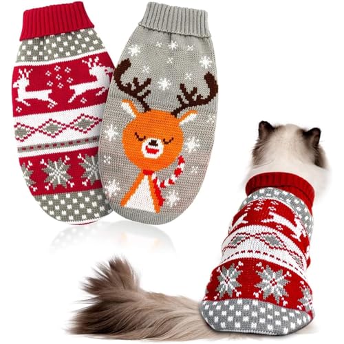 UieaMsio Hund Weihnachtspullover, Haustier Hund Weihnachtspullover,Weihnachten Hundepullover Kostüm,Warmer Strickpullover Schneeflocke Elch Muster Katze Weihnachtspullover- L (M) von UieaMsio