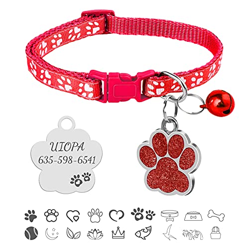 Uiopa Katzenhalsband, Hundemarke mit Gravur, Hundehalsband mit Name Katzenhalsband mit Glöckchen, Halsband Katze Katzen Halsbänder für Hauskatzen, Kleine Hund, Verstellbar 19-32cm (Rot) von Uiopa