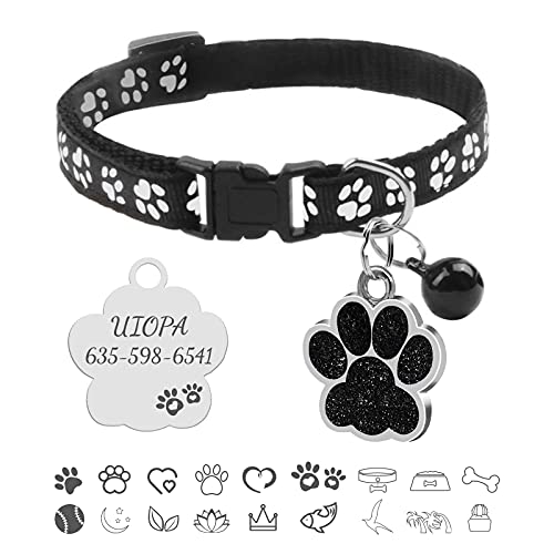 Uiopa Katzenhalsband, Hundemarke mit Gravur, Hundehalsband mit Name Katzenhalsband mit Glöckchen, Halsband Katze Katzen Halsbänder für Hauskatzen, Kleine Hund, Verstellbar 19-32cm (Schwarz) von Uiopa