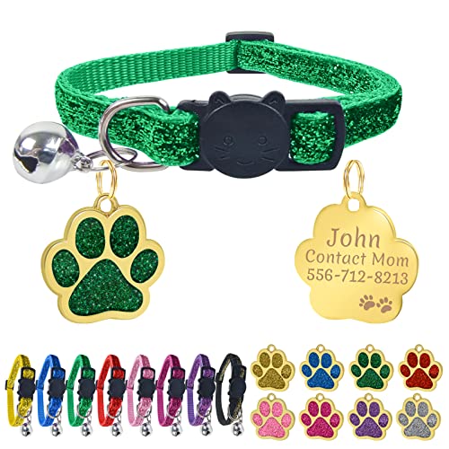 Uiopa Katzenhalsband mit Prickelnde Katzenmarken Personalisiert, Katzenhalsband mit Namen und Telefonnummer, Verstellbar Halsband Katze mit Sicherheitsverschluss für Katzen und Welpen (Grün) von Uiopa