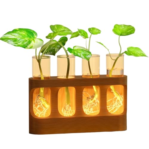 Ujjdwiurgh 9-Gang-Einstellbare LED Light Plant Terrarium Propagation Station mit Holzst?nder, 4 Testrohrvasen von Ujjdwiurgh