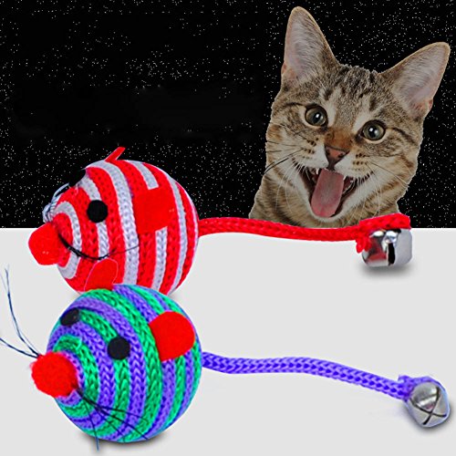Ukallaite Lustiges Katzenspielzeug, interaktives und schönes gestreiftes Nylon-Seil, runder Ball mit Maus und langem Schwanz von Ewbob