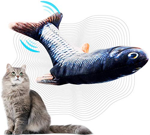 Ulalaza Elektrisches Floppen Bewegender Fisch Katzenspielzeug Realistisches Floppen Wackeln Fisch Katzenminze Spielzeug Lustige interaktive Haustiere Kauen Biss Kick Zubehör für Cat Kitten Kitty von Ulalaza